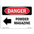 Signmission OSHA Danger Sign, Powder Magazine Left Arrow, 24in X 18in Rigid Plastic, 18" W, 24" L, Landscape OS-DS-P-1824-L-2262